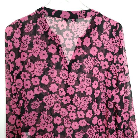 MILLY Blouse Shirt Size 2 Pink Black Brooke Floral Print Chiffon - Picture 4 of 10